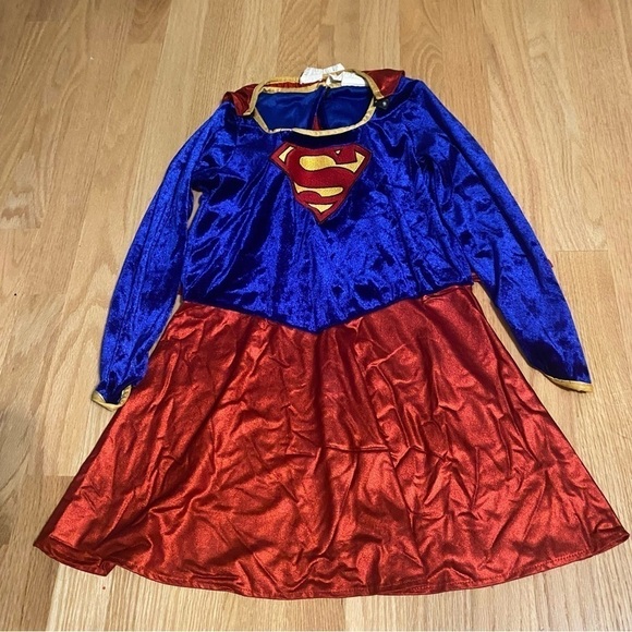Super Girl Costume Medium W/ Matching Doll & Outfit Halloween Red Blue Dress - Picture 7 of 10